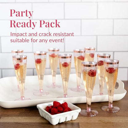 Prestee Set of 24 Plastic Champagne Flutes Disposable - Silver Glitter Pink Champagne Glasses with Rose Gold Rim, Elegant Toasting Cups for Weddings, Cocktail Parties, New Year's Celebrations - color: Rose Gold Rim/Glitter, size: 24 Count (Pack of 1)