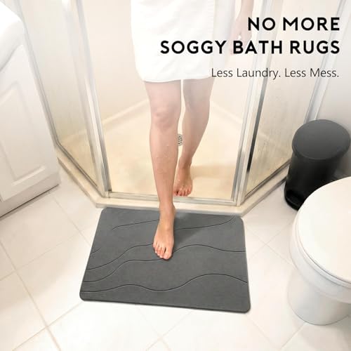 Stone Bath Mat, Quick-Dry Diatomaceous Earth Shower Mat, Absorbent Bathroom Mat for Shower/Tub Exit, New Apartment Essential & Housewarming Gift, 23.5" x 15.5" Dark Gray Wave - color: Dark Gray-wave