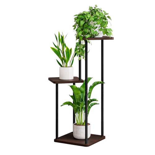 Plant Stand Indoor Corner Tiered Plant Shelf 3 Tier Metal MDFBoard | Sturdy metal frame Staggered tiers fit Multiple plants Space-saving for living room balcony bedroom Patio Garden,Black Oak - color: Black Oak, size: 3 tier