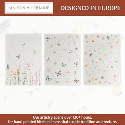 Maison d' Hermine Kitchen Towels Set of 3 Reusable 100% Cotton 27.50" x 20" | Cloth Tea Dish Towels Absorbent with Hanging Loop for Kitchen Dining Party Wedding Hotel Home Spring Summer - Botanical Fresh - color: 013 - Botanical Fresh