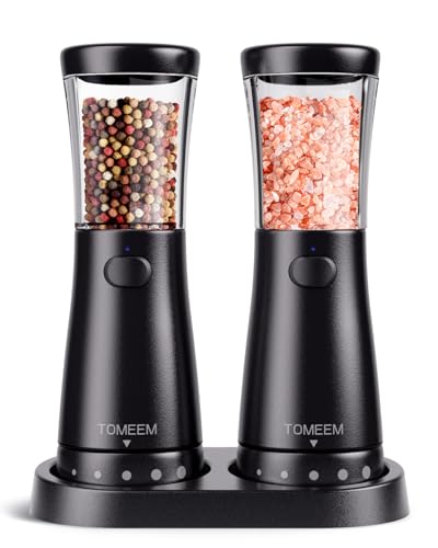 Electric Salt and Pepper Grinder Set with Storage Base, Stainless Steel Rechargeable Salt and Pepper Grinder Set with 4.5 oz Large Capacity, 1.8" Wide Mouth, Adjustable Coarseness, Ideal for Kitchen - color: Matte Black