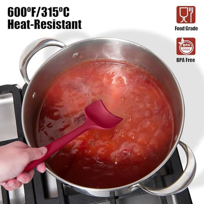 Doosu 600°F Heat Resistant Kitchen Tong for Cooking with Non-Scratch Silicone Tips (7in, Navy Blue) & 2-Piece Spatula Set BPA Free Rubber Scrapers for Kitchen Cooking Baking Stirring (Red+Black)