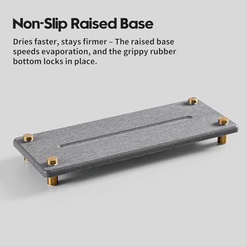 Kitchen Sink Caddy Water Absorbing Stone Drying Tray, Diatomite Bathroom Sink Organizer, Faucet Counter Mat Coaster, Soap Dish Rack Riser Dispenser Sponge Holder, Dark Gray Gold 10" x 4" - color: 10"x 4" - Dark Gray - Gold