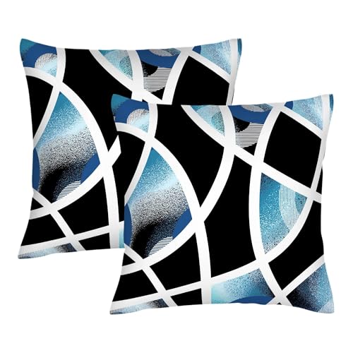 Blue and Black Throw Pillow Covers 18x18 Inch Set of 2 Home Decor | Cozy Arc-Shaped Abstract Geometric Lines Navy White Decorative Cushion Covers for Couch Bed Sofa Farmhouse Living Room - color: Blue&black