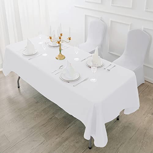 Fokitut 2 Pack Waterproof Rectangle Tablecloth, 60x102 Inch, Stain Resistant and Wrinkle Polyester Table Cloth, Fabric Table Cover for Kitchen Dining, Wedding, Party, Holiday Dinner-White - color: White, size: 60x102''-2pack