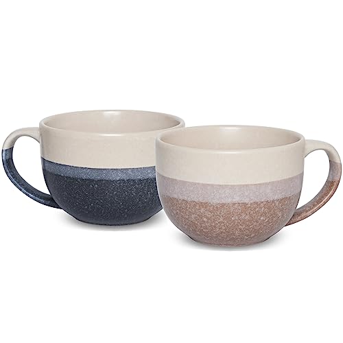 Ceramic Large Coffee Mug Set of 2, 23 Oz, Jumbo Mug Soup Bowls with Handles, Dishwasher and Microwave Safe (Multicolor) - color: Multicolor