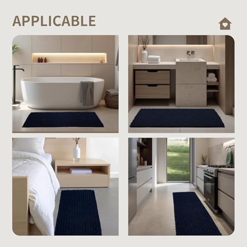 Toilet Rugs U-Shaped Mat 24x24, Contour Bathroom Mat - Ultra Soft & Absorbent Chenille, Quick-Dry, Machine Washable with Non Slip Barrier Backing, Navy Blue - color: Navy, size: 24" X 24"(Toilet Rug)