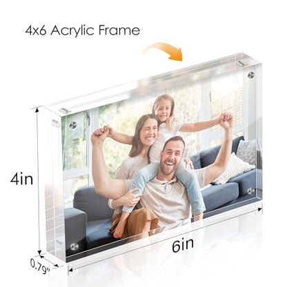 4x6 Acrylic Picture Frame Set of 6, 20mm Thick, Table Display | Double-Sided Transparent Magnetic Frameless Photo Frame, for Office or Home Decor, for Photos, Fits Home, Office - size: 4x6