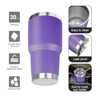 30 oz Tumbler with Lids and Straws Double Wall Vacuum Insulated Tumbler Cup,Stainless Steel Leak-proof Thermal Tumbler Powder Coated Travel Coffee Mug for Cold and Hot Drinks,Purple - color: Purple, size: 30 Ounces