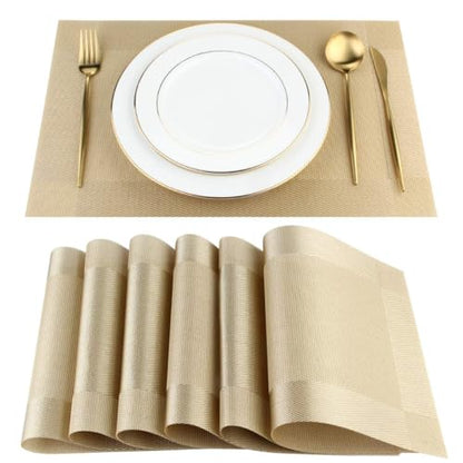 DACHUI Placemats Set of 8, Stylish Woven Place Mats, Washable & Durable - color: Gold, size: 8PCS