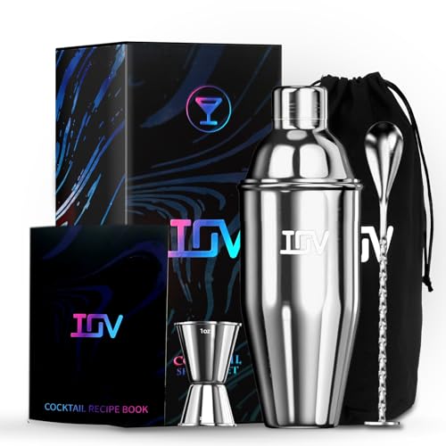 IOV Cocktail Shaker Bar Set, 24oz Martini Shaker with Built-in Strainer, Bar Tool Kit with Recipes Booklet, Professional Stainless Steel Large Bartender Drink Shaker Margarita Alcohol Mixer- Silver - color: 3 Pcs - Silver