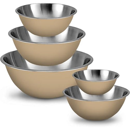 Stainless Steel Mixing Bowls Set, 5-Piece Meal Prep & Food Storage | .75, 1.5, 3, 4 & 5 Quart Metal Mixing Bowls Set for Prep, Serving, Baking & Food Storage, Ecofriendly, Dishwasher Safe, Khaki - color: Khaki