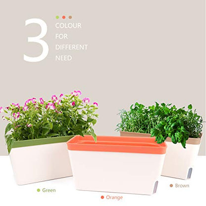 OurWarm 3 Pack Self Watering Herb Planter Set for Windowsill, 10.5In Indoor Herb Garden Planters with Water Level Indicator, Dual Layer Easy Care Pot for Basil, Flowers, Vegetables & Succulent - size: 3 PACK