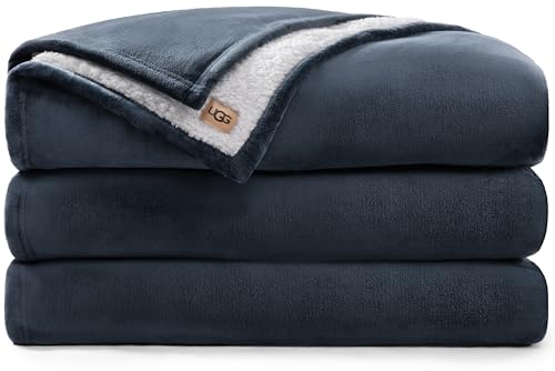 UGG Nita King Blanket, Reversible Plush Fleece, 110" x 90", Blue | Fits King & California King Beds, UGG Fluff Plush Face, Smooth UGG Fluff Reverse, OEKO-TEX Compliant, Warm & Cozy, Oversized - color: Blue, size: King/Cal King