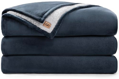 UGG Nita King Blanket, Reversible Plush Fleece, 110" x 90", Blue | Fits King & California King Beds, UGG Fluff Plush Face, Smooth UGG Fluff Reverse, OEKO-TEX Compliant, Warm & Cozy, Oversized - color: Blue, size: King/Cal King
