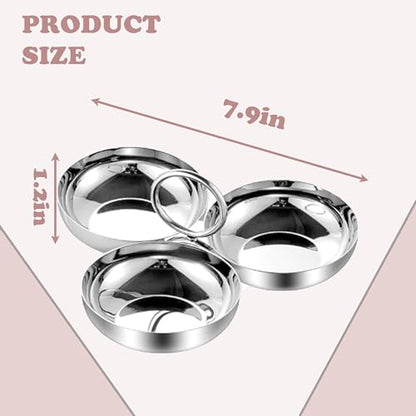 3-in-1 Stainless Steel Snack Bowls, Serving Tray for Nuts & Candy | Durable 304 stainless steel snack tray with 3 connected bowls, keeps nuts, candy and appetizers organized for parties.