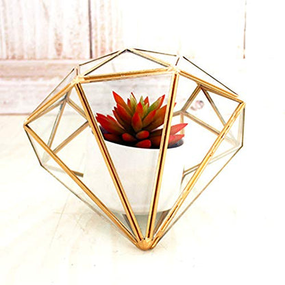 Handmade Gold Open Glass Geometric Terrarium Brass Succulent Fern Moss Plant Display Container Balcony Small