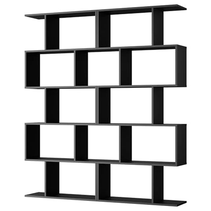 Set of 2 Geometric Bookcase, S-Shaped Modern Bookshelf, Room Divider Bookshelf, 62" Tall Unique Abstract Bookcase with 5-Tier Display Shelf for Living Room Office, Black - color: Black