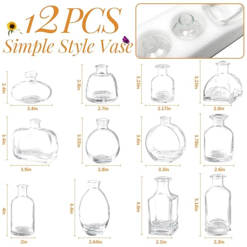 Mini Bud Vases As Wedding Centerpieces for Tables,Clear Bud Vases for Flowers,Small Flower Vases Suitable for Birthday Party,Anniversary,Wedding Reception,Baby Shower (Clear, 12 PCS) - color: 12pcs-2