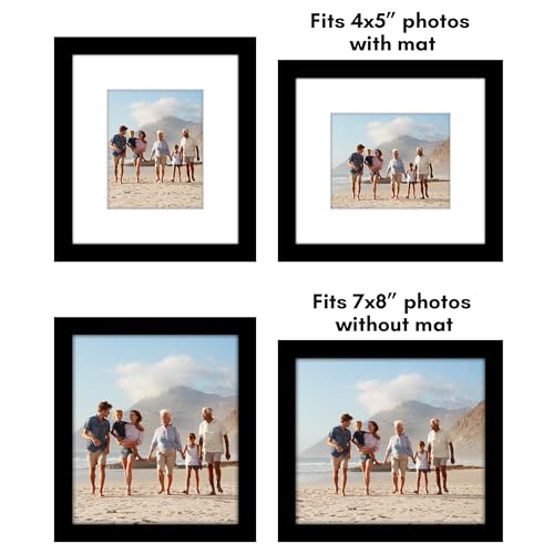 Americanflat 7x8 Picture Frame 2-Pack - Matted to 4x5 - Black | Slim Molding construction, Polished plexiglass front, wall or tabletop display with included easel, triangle hangers included - color: Black, size: 7x8