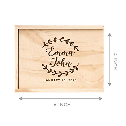 Koyal Wholesale Custom Engraved Minimal Wreath Wedding Keepsake Box, 4 x 6 -inch, Custom Names and Date, Natural Woo - color: Minimal Wreath