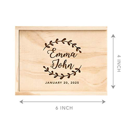 Koyal Wholesale Custom Engraved Minimal Wreath Wedding Keepsake Box, 4 x 6 -inch, Custom Names and Date, Natural Woo - color: Minimal Wreath