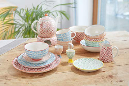 Bloomingville Ceramic Cups without Handle Carla Express - colorful Mugs for Coffee Tea Cappucino Dia 3.5'' H 4'', blue orange green red, Stoneware, Set of 4 Styles, content 10.5 fl oz