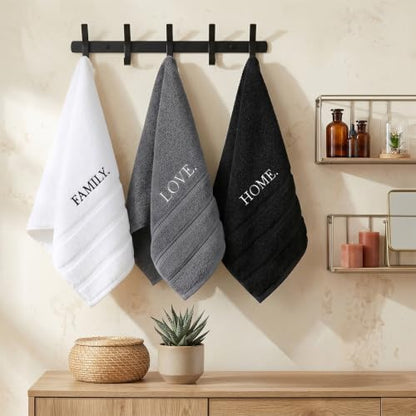 3 Pcs Farmhouse Decorative Hand Towels, Bathroom Kitchen Cotton Towel Set | 13.8x29.5 Inch Embroidery Cotton Hand Towels, Rustic Boho Decor for Bathroom Kitchen, Housewarming Gift(Family Love Home)