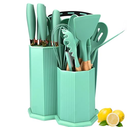 Kitchen Utensils Set,19 Pcs Cooking Tools and Knives Set,Cutting Board, Silverware Set, with Utensil Holder Precision Cutting and Organized Dining Kitchen Tool (Purple) - color: Purple