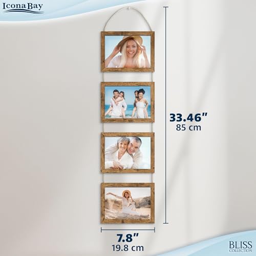 5x7 Wall Hanging Picture Frames Collage with 4 Openings - Rustic Brown - Casual Style Engineered Wood Frames - Wall Mount Only - Bliss Collection - color: Rustic Brown, size: 5x7