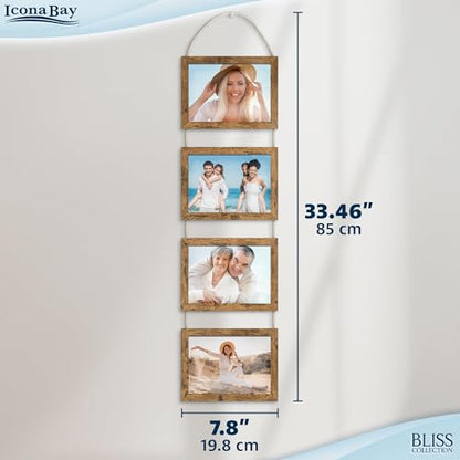 5x7 Wall Hanging Picture Frames Collage with 4 Openings - Rustic Brown - Casual Style Engineered Wood Frames - Wall Mount Only - Bliss Collection - color: Rustic Brown, size: 5x7