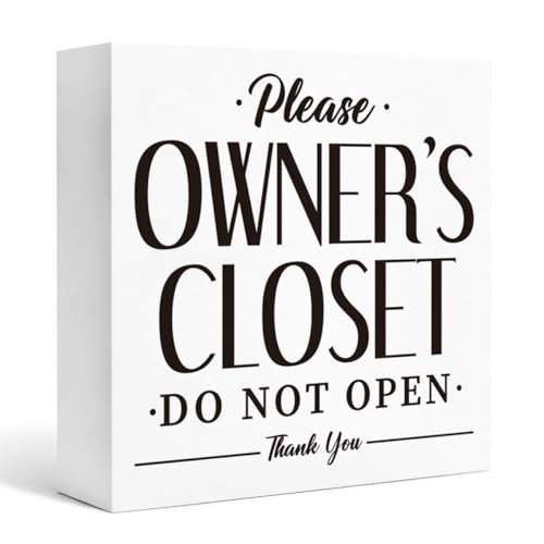 Rental Property Sign White Wooden Box Plaque, Please Owner’s Closet Do Not Open Farmhouse Tabletop Shelf Decor for Airbnb Host Guest Bedroom House Rules 5x5 Inches - color: Homre Sign 24