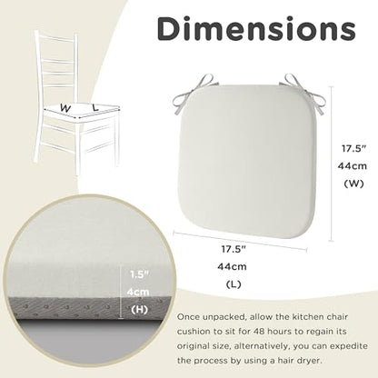 AddGrace Memory Foam Chair Cushions for Dining Chairs Set of 4 Light Grey | 17.5"x17.5"x1.5", with Ties and Non Slip Bottom, Washable Cover, Soft and Skin-friendly Fabric, for Kitchen Dining Room - color: Light Grey