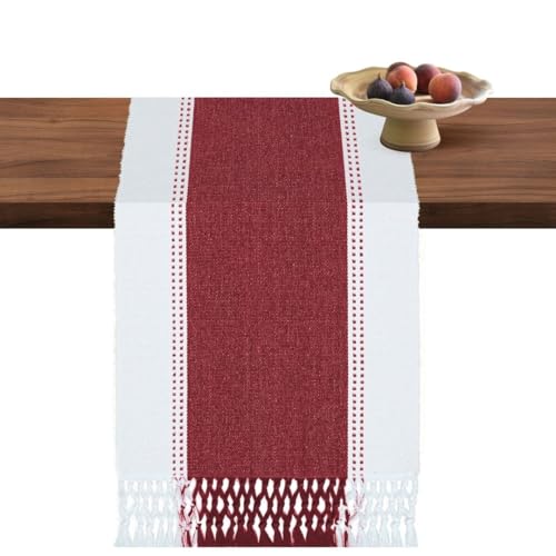 Table Runner 100% Cotton 72 inch Long - Soft Durable Washable - Farmhouse Table Runners for Everyday Use Wedding Holidays Christmas - 13x72 Rustic Vintage Dining Table Runner Red - color: Red