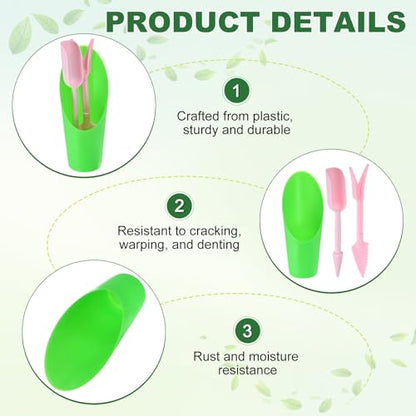 M METERXITY 2-Set Succulent Tools, Plastic 2-in-1 Mini Garden Shovel Hand Succulent Transplanting Tools Garden Shovel Transplant Trowel for Planting/Digging/Aerating/Sowing [Green,Pink] - color: Green,Pink