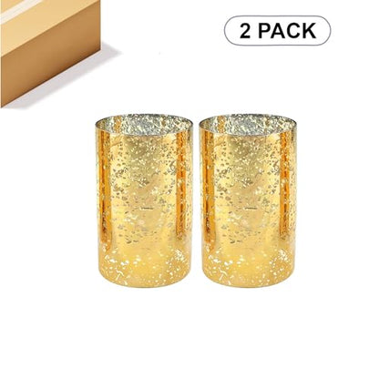 WGVI Hurricane Candle Holder Sleeve, W: 4", Ht: 6", Gold Speckled Glass Cylinder Open Both Ends, Chimney Tube Shade, 2 Pieces - color: Gold Speckle, size: 4x6"H