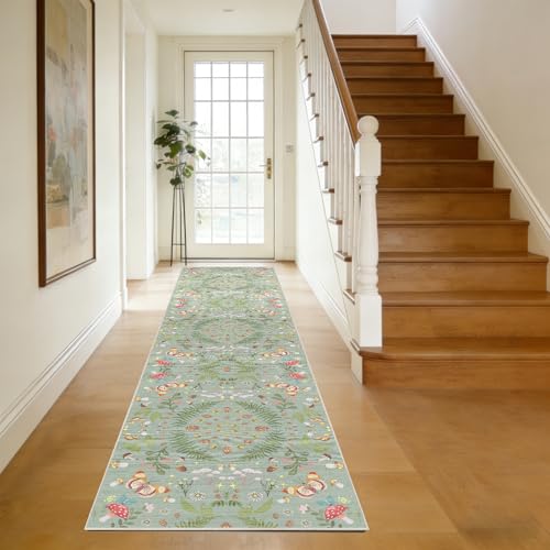 2x8 Kitchen Runner Rug - Washable Ultra Thin Runners for Hallways Non-Slip Butterfly Farmhouse Soft Stain Resistant Indoor Floor Mat for Entryway Bedroom Laundry Room （Green，2x8） - color: Green, size: 2' x 8' (Runner)