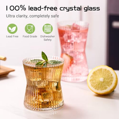 JOVGANK Drinking Glasses Set of 8 – Lead-Free Crystal Glassware, 4 Tall 10oz & 4 Short 8.5oz Vintage Ribbed Tumbler Glasses, Dishwasher Safe, for Juice Beer Cocktails, Great Housewarming Gift, Set B - style: X