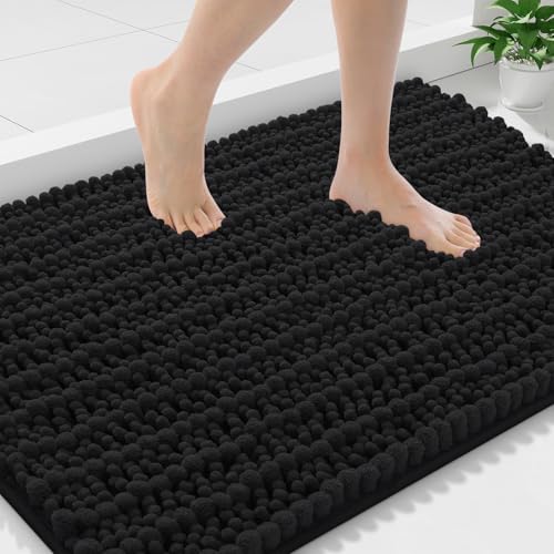 Smiry Bathroom Rugs 36X24, Extra Soft Rubber Backing Chenille Bath Mats | Black Machine Washable Non Slip Quick Dry Bath Mats for Bathroom Floor, Tub, Shower, Home Decor Accessories - color: Black, size: 36'' X 24''