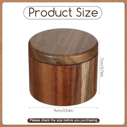 Grevosea Salt Cellar, Acacia Wood Salt Container with Swivel Magnetic Lid | Elegant Kitchen Salt Container Holder for Pepper Spice Bath Salt Sea SaltStorage, 360° Rotating Countertop Box 6oz