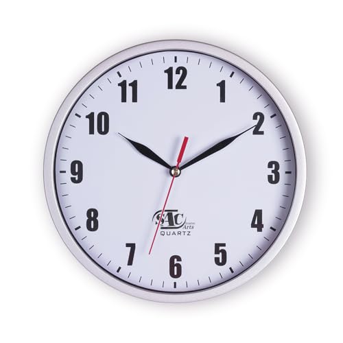 SAC SMARTEN ARTS Silent Wall Clocks Battery Operated Wall Clock for Kids White Non-Ticking Easy to Read Wall Clock for Bathroom Kitchen Living Room Bedroom in 8 Inches - color: 02 Silver