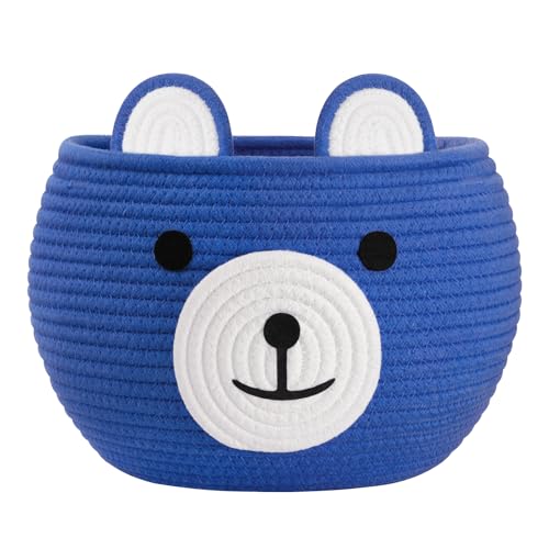 Baby Basket for Gifts Empty, Cute Bear Design, Blue | 10.5" x 8.5" Baby Shower Basket for Kids Boys Newborn Storage, Toy Basket for Living Room Nursery Décor, Soft Cotton Rope - color: Blue, size: 10.5"D x 8.5"H