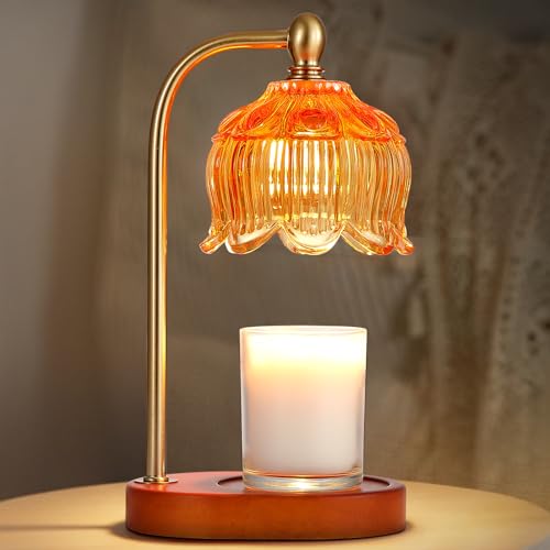 Candle Warmer Lamp with Timer and Dimmer,Electric Amber Light Gifts for Women Melt Wax Warmer Lamp with 2 Bulbs for Candle Jars House Warming New Home Decor - color: Amber flower
