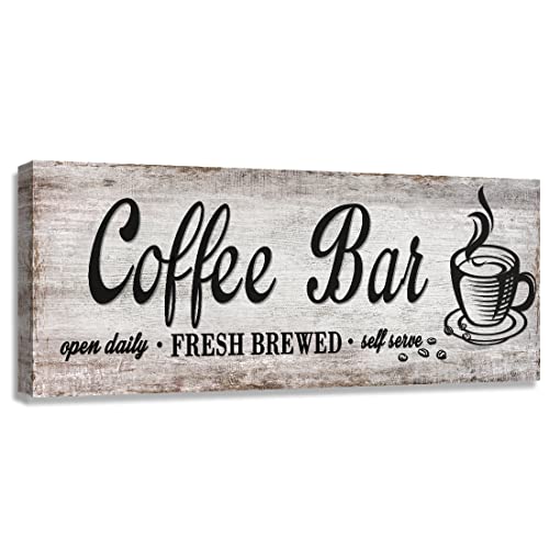 Rustic Wood Grain Coffee Station Decor - Retro Coffee Bar Signs for Kitchen - Self Serve Fresh Brewed Open Daily, Large - color: Retro Coffee Bar, size: 8" x 24"