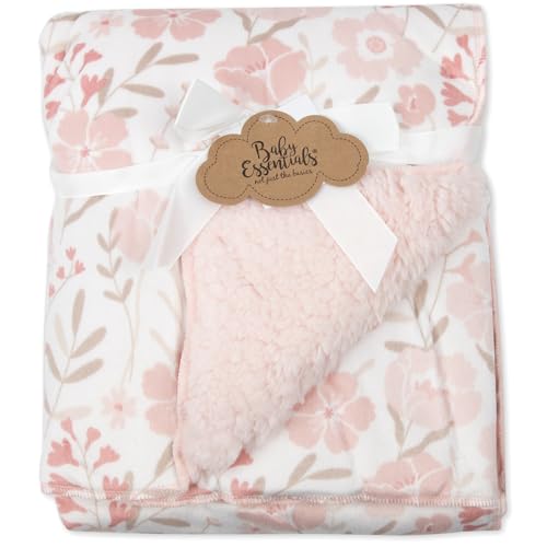 Baby Essentials Sherpa Fleece Baby Blanket 35x30 – Super Soft, Warm Reversible Baby Blankets for Newborns, Infants, Toddlers, and Nursery - color: Flower Gardens