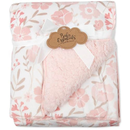 Baby Essentials Sherpa Fleece Baby Blanket 35x30 – Super Soft, Warm Reversible Baby Blankets for Newborns, Infants, Toddlers, and Nursery - color: Flower Gardens