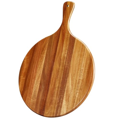 Acacia Wood Round Cutting Board with Handle - Wooden Charcuterie Board, Versatile Cutting Serving Board for Pizza, Bread, Cheese, Vegetables, and Kitchen Decor, 16"x12" - size: 16.5"L x 11.8"W