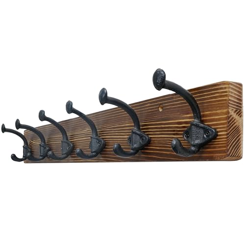 WEBI Rustic Coat Rack Wall Mount,24" Long 6 Cast Iron Coat Hooks Wall Mounted,Heavy Duty Farmhouse Wood Coat Hanger Wall Antique Vintage Hooks for Hanging Jacket,Clothes,Backpack,Brown - color: Brown, size: 24 Inch