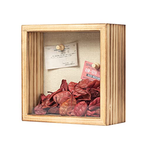 Shadow Box Frame 6x6 Shadow Box Display Case with Linen Back of Awards Memorabilia Flower, Pictures, Keepsakes、Bouquet、Medals and More Photos Memory Box - color: Carbonize, size: 6×6