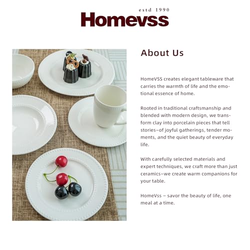 HomeVss, New Bone China Dinnerware Set, Embossed Pearl Design, 16pc Set - color: Pearl, size: Service for 4 - 16pc Set